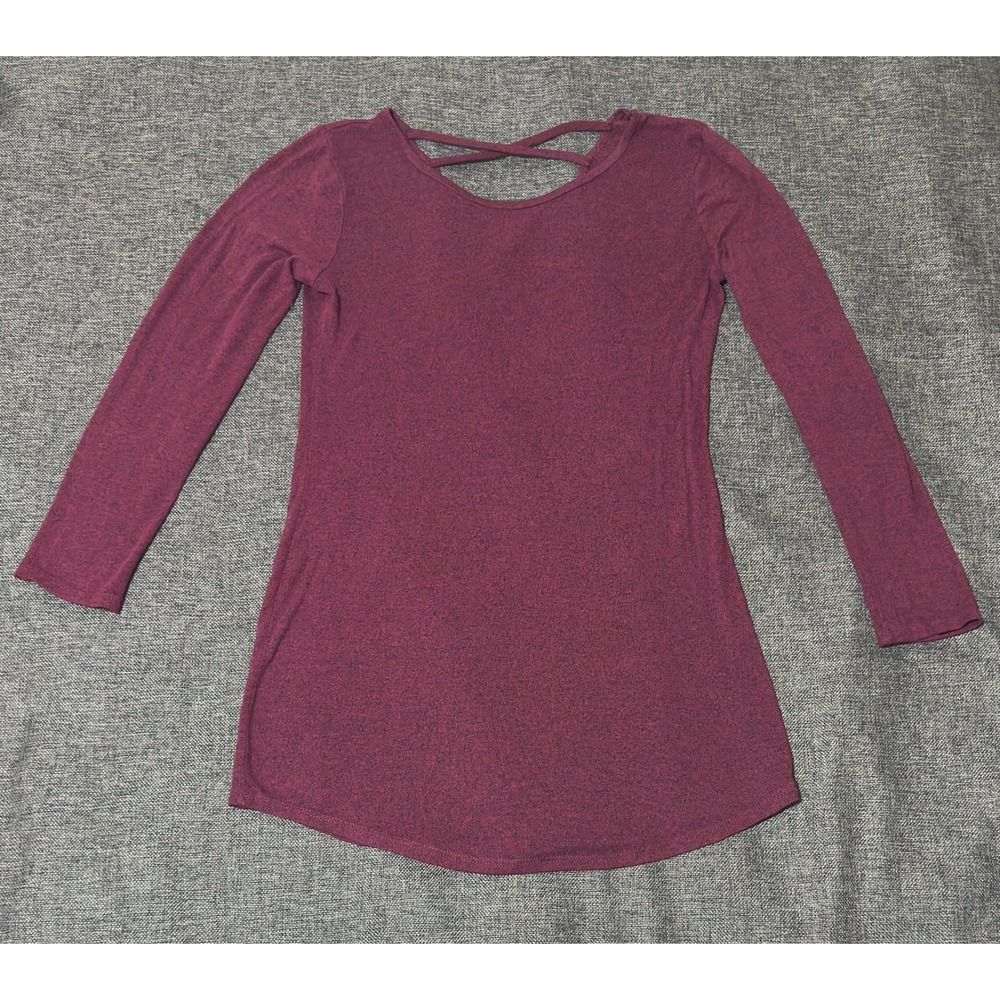 No Boundaries Juniors XL Burgundy Long Sleeve Tunic Top Crisscross Back